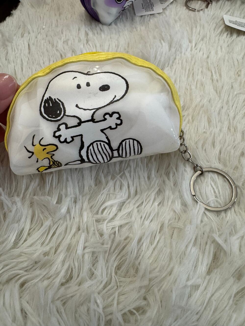 Snoopy and Woodstock transparent coin purse keychain yellow zipper